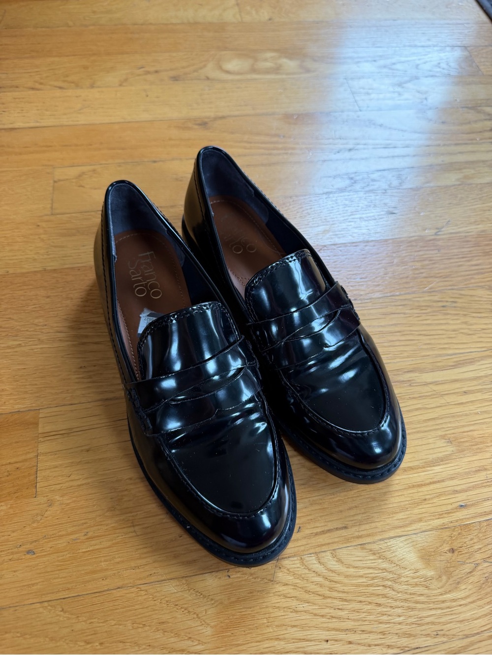 Franco Sarto Women’s Black Patent Leather Penny Loafers